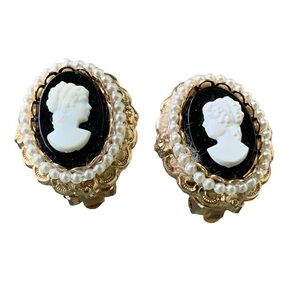 Vintage Cameo Earrings signed Coro